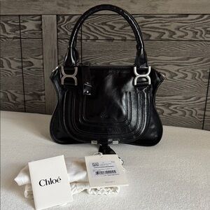 Flawless Chloe Marcie SMALL glazed Black Leather Shoulder Bag like new